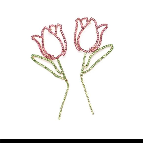 New ZARA Pink tulip crystal drop earrings - Picture 8 of 11